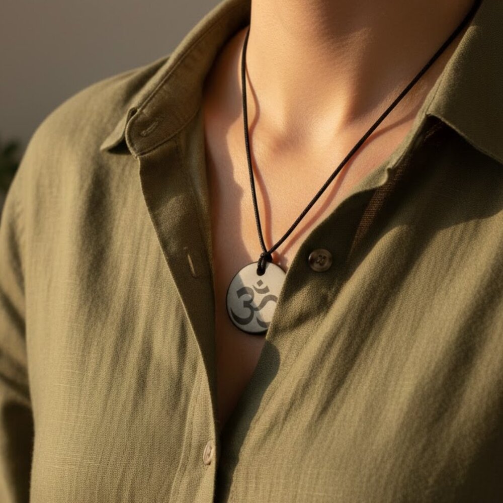 Shungite Stone Pendant Genuine Mineral EMF Shield Protection Amulet OM Engraved
